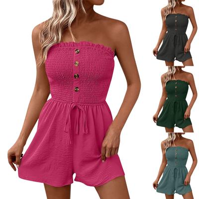 Women's Summer Casual Short Jumpsuit Without Cuffs And With Pockets