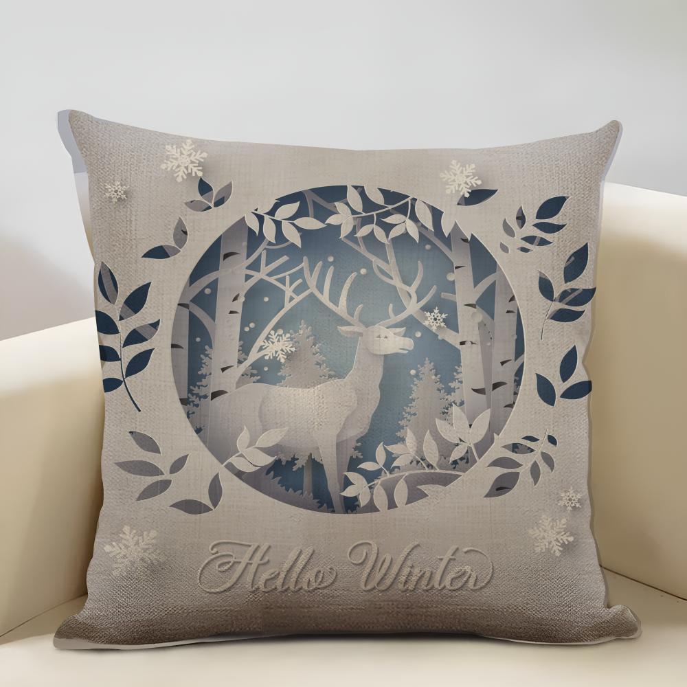 

Blue And White Moose Cushion Cover Household Decoration Linen Sofa Cushion Cover: Skin-Friendly & Breathable With Invisible Zipp 12x12Inch