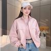 Women Solid Color Short Windbreaker Jacket Long Sleeve Turn Down Collar Zip Up Casual