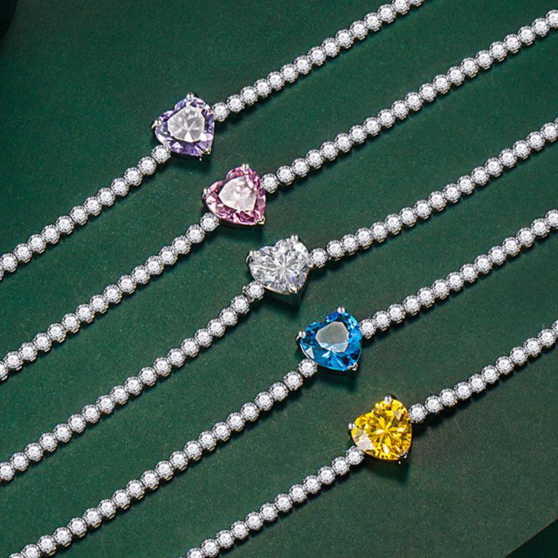 Bracelet de luxe rétro européen et américain en forme de cœur avec des pierres gemmes colorées simulées, pierre principale 10x10mm