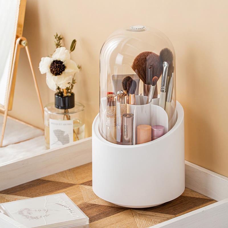 Obrotowy pojemnik na pędzle do makijażu, szminka, ołówki do brwi, organizer na biurko odporny na kurz, wielofunkcyjny organizer na kosmetyki
