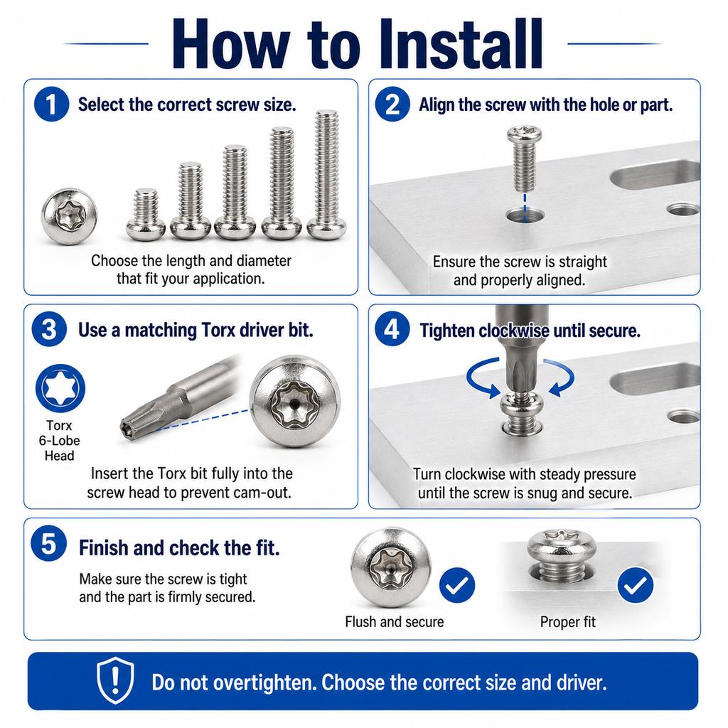 5-100Pcs M2-M8 304 Stainless Steel Six-Point Drive Round Head Screws Plum Blossom Bolts Rustproof Fasteners Assortment for Durab