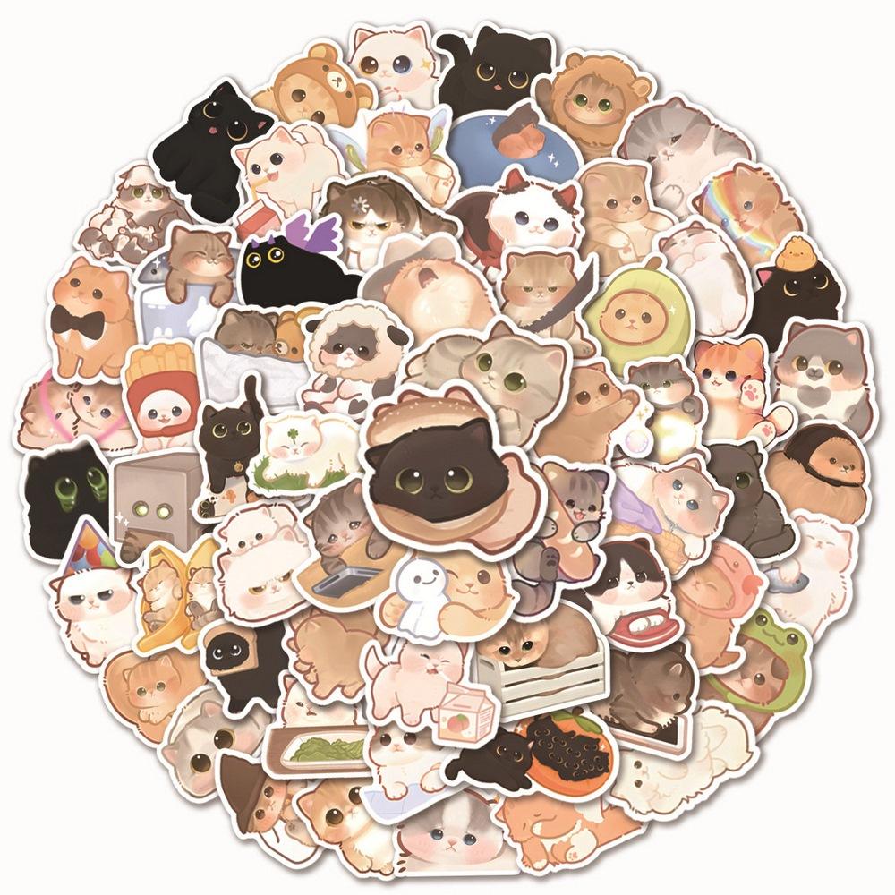 50 100Pcs Cute Cat Stickers Notebook Stationary Scrapbook Laptop Phone Guitar Kawaii Animal Decal For Kids Diy Toy