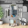 Four-Shelf Collapsing Clothes Horse, With Side Arms and Wheels - Grey