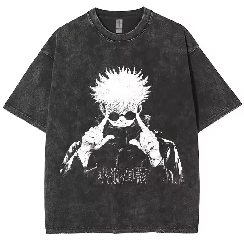 

New Jujutsu Kaisen Gojo Satoru Quality TShirt Men and Women Cotton Vintage Washed Print Retro Streetwear Fitness Tops XL