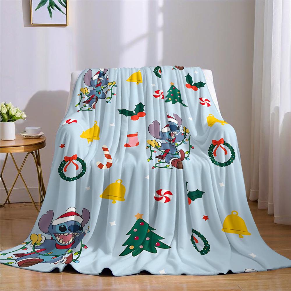 Xmas S-Stitch-S Flannel Blanket Warm Soft Halloween Christmas Couch Warm Cozy Decorative Decor Gift For All Season