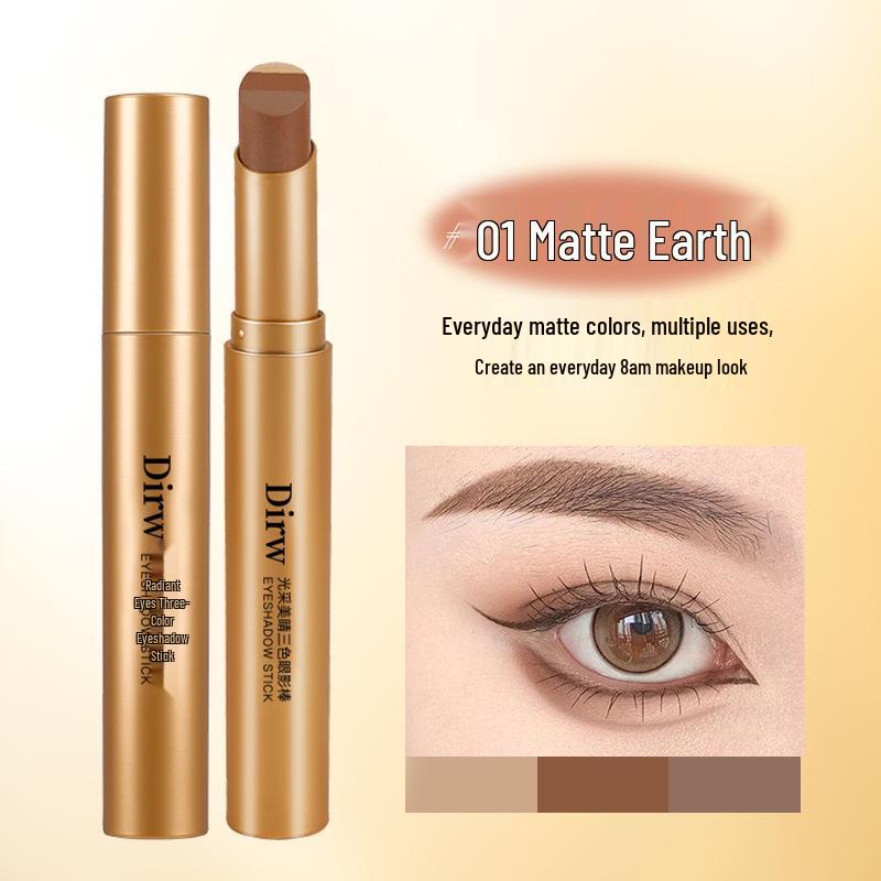 Dirw Radiance 3-Color Waterproof Eyeshadow Stick - Long-Lasting, Smudge-Proof, Earth Tones, Pearlescent Matte