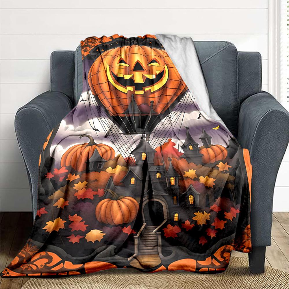 1pc Pumpkin Hot Air Balloon Blanket Lightweight Flannel Blanket Throw Blanket For Sofa, Bed, Travel, Camping, Livingroom, Office, Couch, Chair, And Be 100x150cm