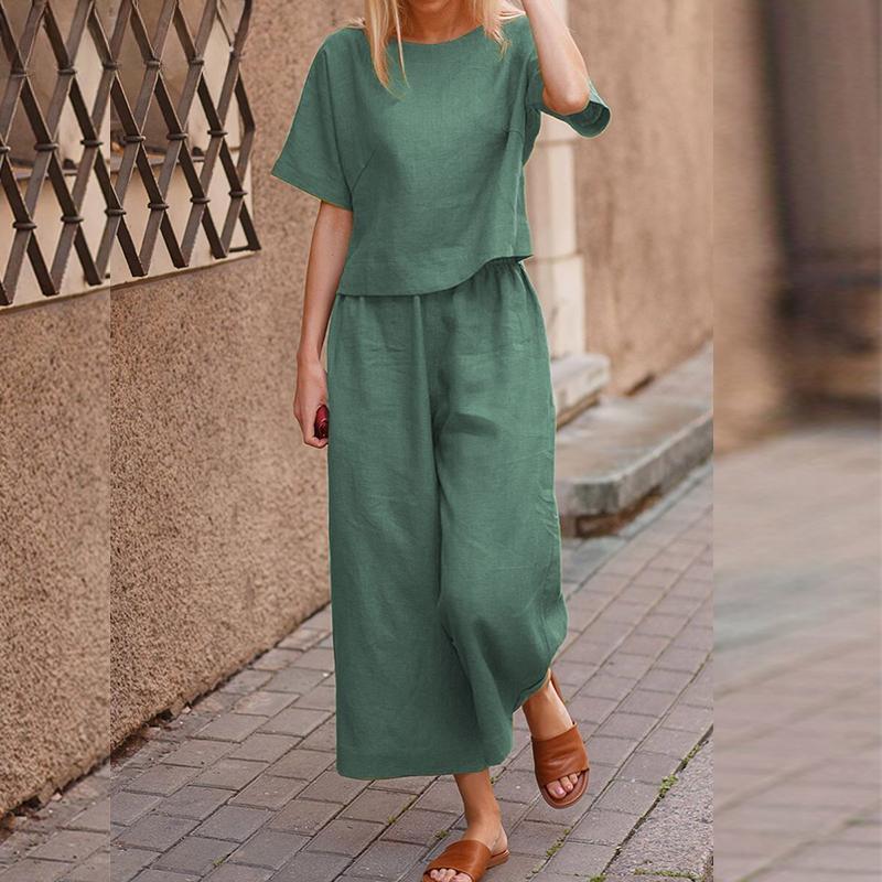 

Женская летняя повседневная одежда, футболка с короткими рукавами и брюки, комплект из двух предметов S синий