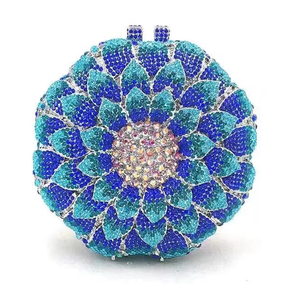 Gold/Yellow Sunflower Clutch Crystal Round Evening Bags Women Wedding Purse Bridal Bags Party Dazzling Diamond Handbags Minaudie