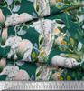 Soimoi Japan Crepe Satin Fabric Leaves,Floral & Elephant Animal Printed Craft Fabric by the metre 42 Inch