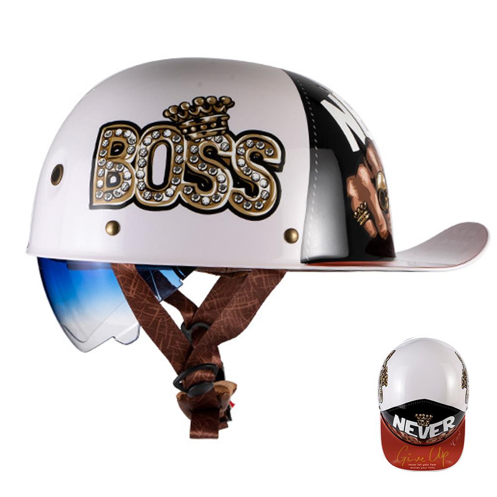Motorcycle Helmet Street Retro Baseball Cap Moto Helmet With Blue Lenses Half Helmet Men Women Motorbike ECE DOT Approved