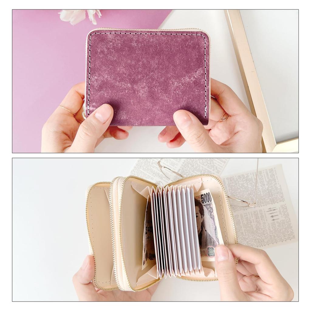 Leo&Aoi Italian Genuine Leather Wallet, Maya Berry, Double Zipper, Round Zipper, Bellows, Card Slots, Bill Compartment, Coin Purse, Men's and