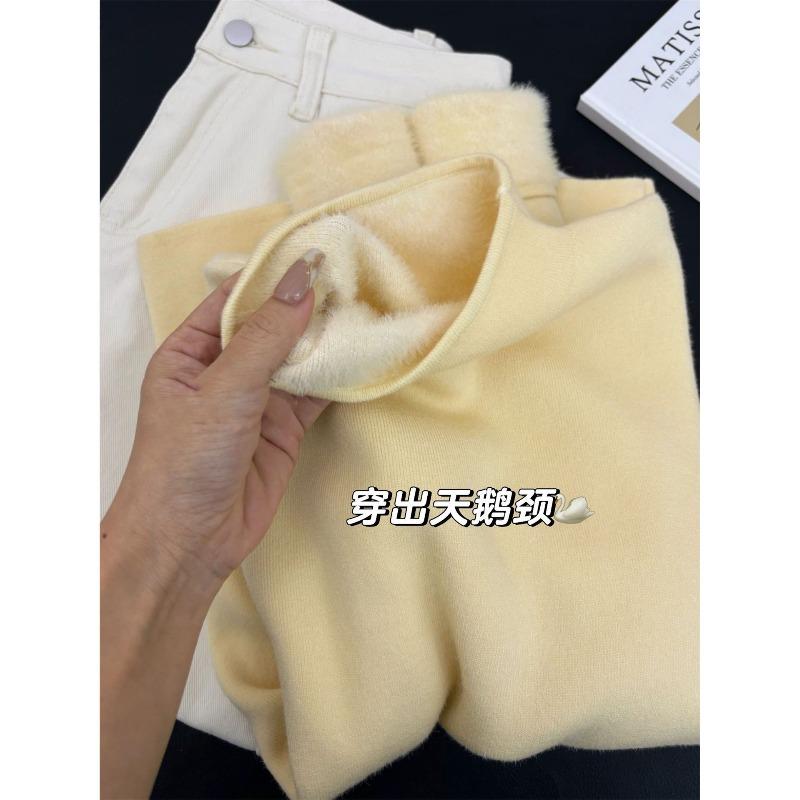 Thickened semi-turtleneck soft waxy knitted top women's autumn and winter skin-friendly integrated fleece bottoming shirt temperament simple sweater