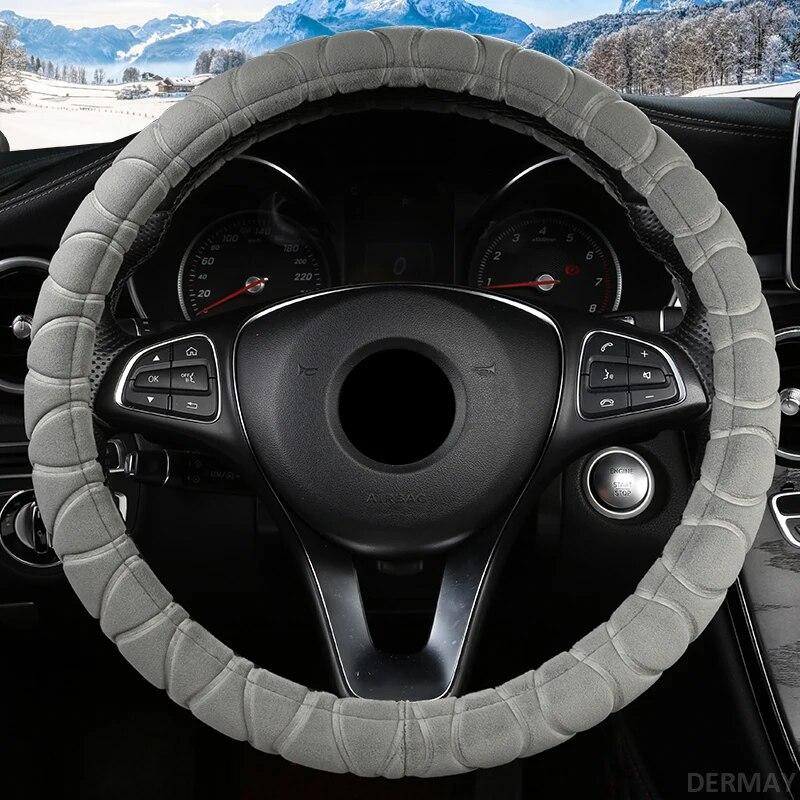 DERMAY Winter Kurzer Plüsch Auto Lenkradbezug Rutschfest Größe M für Außendurchmesser des Lenkrads 37-38cm Kostenloser Versand