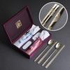 Chorong Gold 2-Person Korean Sujeo Cutlery Set | STS304 Stainless Steel Spoon & Chopsticks W/ Ceramic Rests & Case