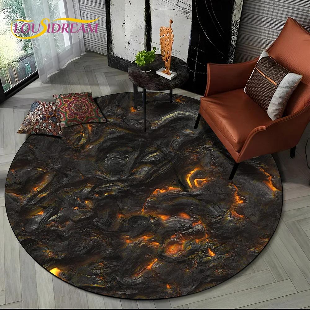 Latest 3D Illusion Volcano Lava Magma Round Carpet Rug for Living Room Bedroom Sofa Decor,Kids Area Rug Non-slip Floor Mat Gift