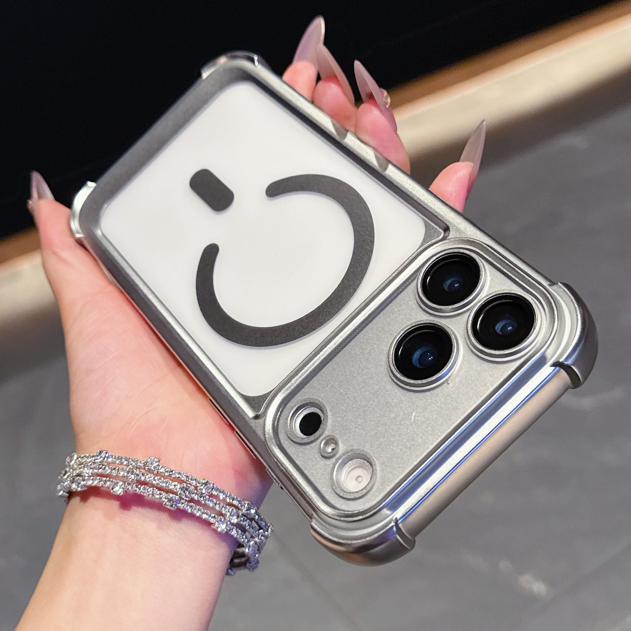 

Magnetic Phone Case for Apple IPhone 13 14 15 16 17 Pro Max Plus Protective Cover Bling Acrylic Hard Slim Thin for Magsafe iPhone 15 Pro Max срібний
