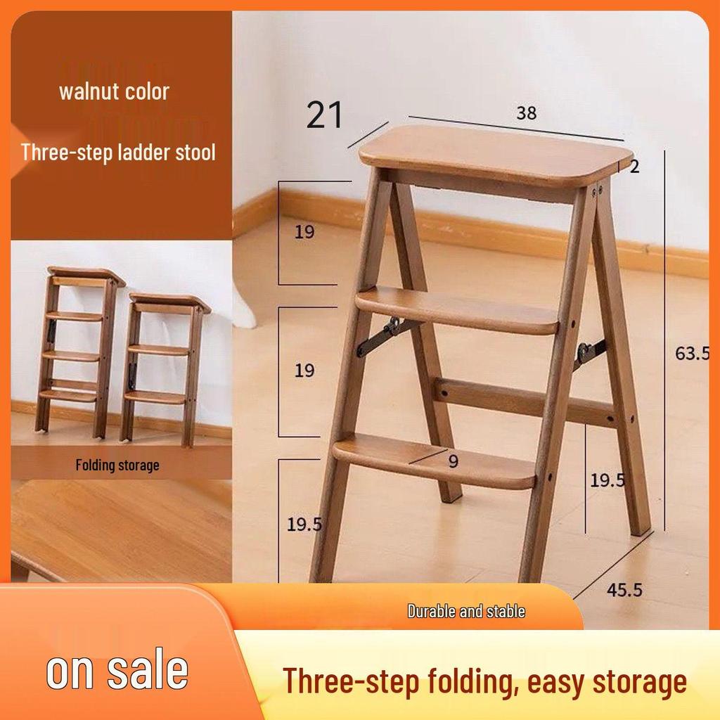 Bamboo Folding Kitchen Step Stool for Indoor Use, Perfect for Elderly, Dual-Use as Bar Stool and High Reach, Thickened Design.
