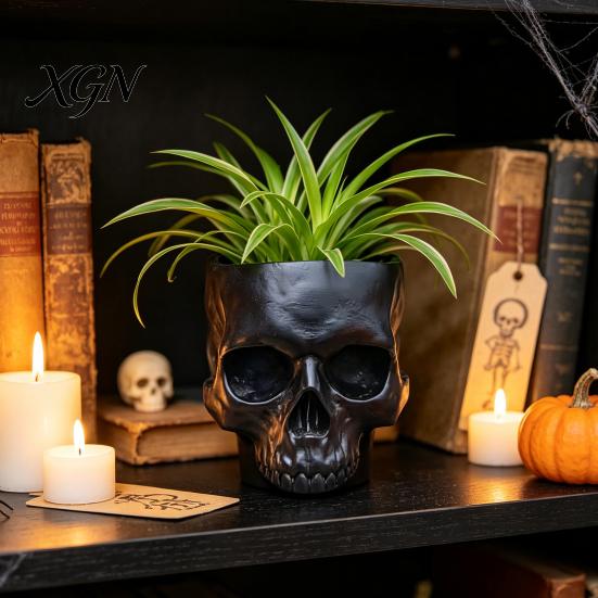 Retro Distressed Skull Decor Planter, Resin Head Flower Pot, Halloween Candy Bowl, Spooky Unique Gothic Gifts Decoration for Tabletop Home Bar Office
