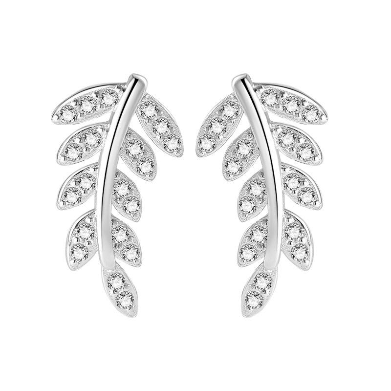 Trend Diamond-encrusted Leaf Stud Earrings Female Simple Personality Versatile Fashion Temperament Small Fresh Earrings