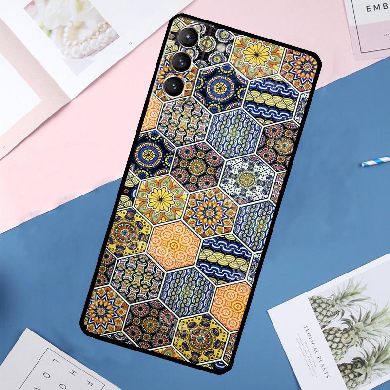 Boho Tile Mosaic Aesthetic Case For Samsung Galaxy S24 Ultra S20 S21 S22 S23 S25 Ultra S9 S10 Plus S25 FE Back Cover