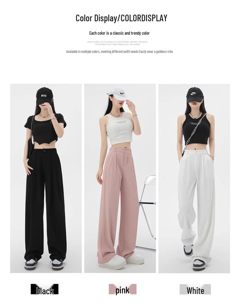 Spring/Summer 2026 Black Wide-Leg High-Waist Slimming Pants - New Fashion Casual Style