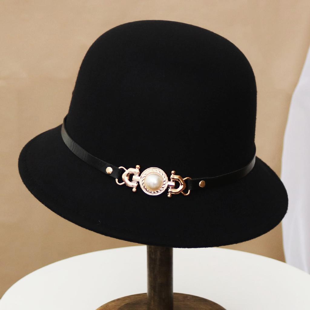 Hat Women's Autumn and Winter Wool British Thermal Basin Hat Foreign Style Short Brim Show Small Face Foldable Bucket Hat Tide