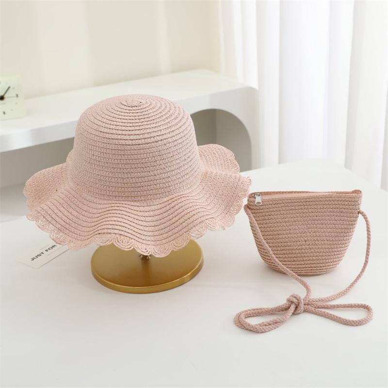 Summer Solid Color Straw Bag Shoulder Messenger Round Bag Children Versatile Outing Beach Bag Light Board DIY Round Weaving