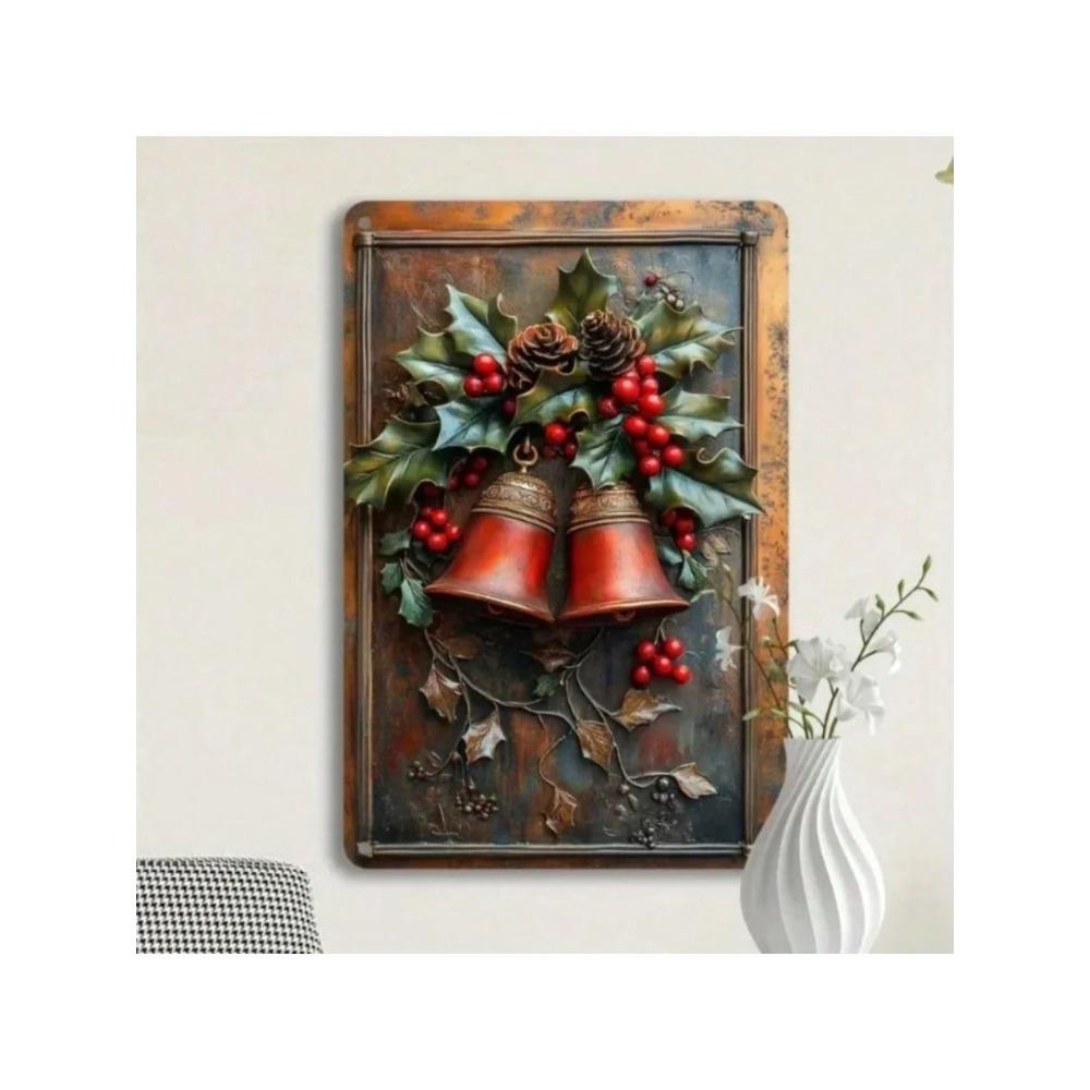 3D Metal Wall Art Christmas Bell Holly Decor