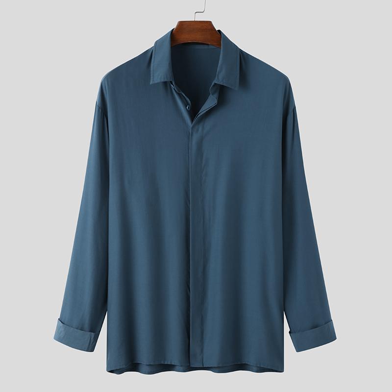 

Весенние мужские рубашки с длинным рукавом и лацканами Social