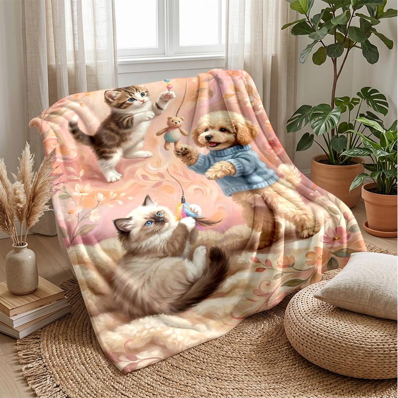 

Cartoon Dogs Pattern with Rainbows blanket Personalized Name Flannel Blanket Soft Cozy Plush Throw for Sofa Bed Lightweight Home Decor 75x90cm