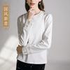Satin Jacquard Splicing Crew Neck Shirt Blouse Summer New Thin Light Chinese Top Women