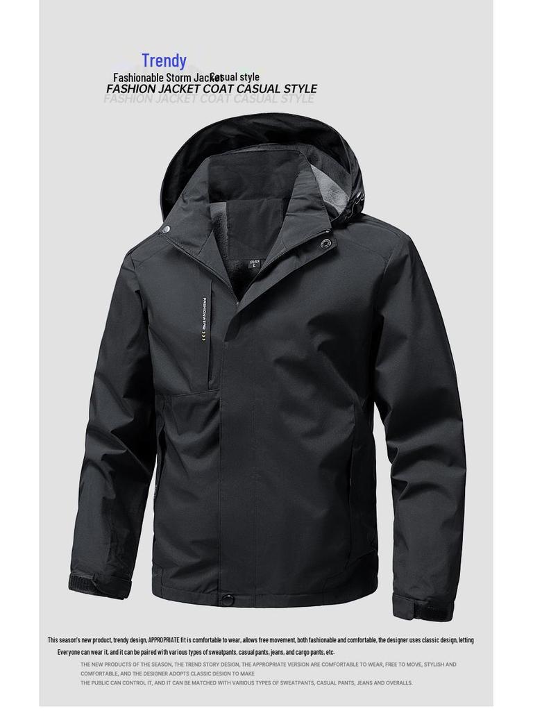 Men's Outdoor Softshell Jacket - Detachable, Windproof & Waterproof, Trendy Mountaineering & Casual Sports Outerwear