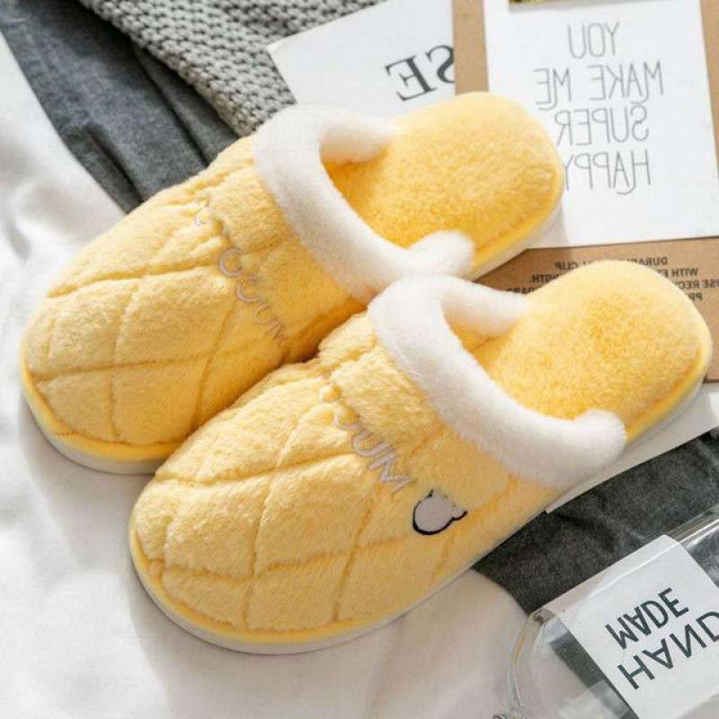Cotton Slippers Men's Winter Home Indoor Home Home Warm Non-slip Wear-resistant Soft Bottom Couple Hair Slippers Women's Autumn and Winter