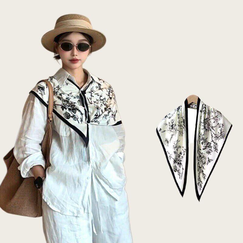 Twill silk triangular scarf, clothing accessories, cashew nut double-sided printed belt, versatile women's rhombus silk scarf, bag head, fart curtain.
