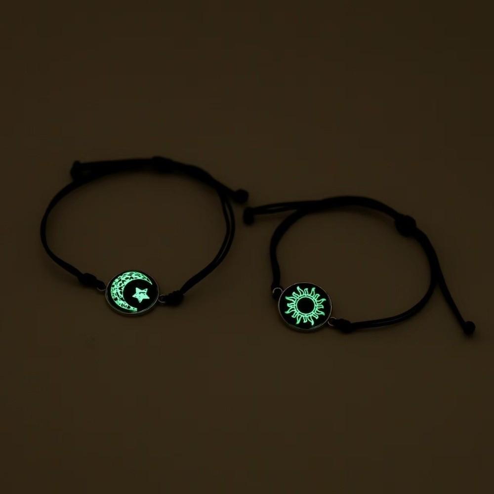 Retro Luminous Couple Bracelets Adjustable Punk Braided Bracelet Sun Moon Hand Chain Couple Jewelry Gift