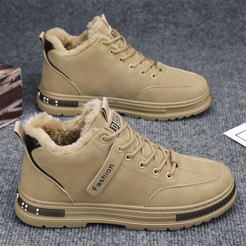 Men's Shoes Spring New Cold-proof and Warm High-top Cotton Shoes Trendy Versatile Wear-resistant Non-slip Thick-soled Labor Insurance Shoes Men
