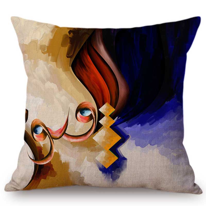 Islam Oil Painting Muslim Decoration Arab Calligraphy Allah Sofa Throw Pillow Case Meditation Cotton Linen Worship Cushion Cover