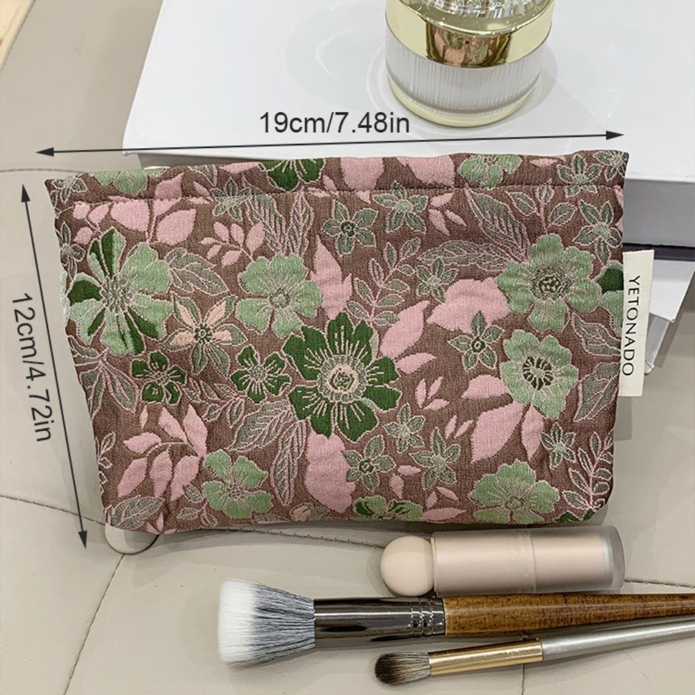 Polyester Canvas Flower Clutch Bag Flower Pattern Large Capacity Makeup Bag Portable Zipper Closure Cosmetic Organizer