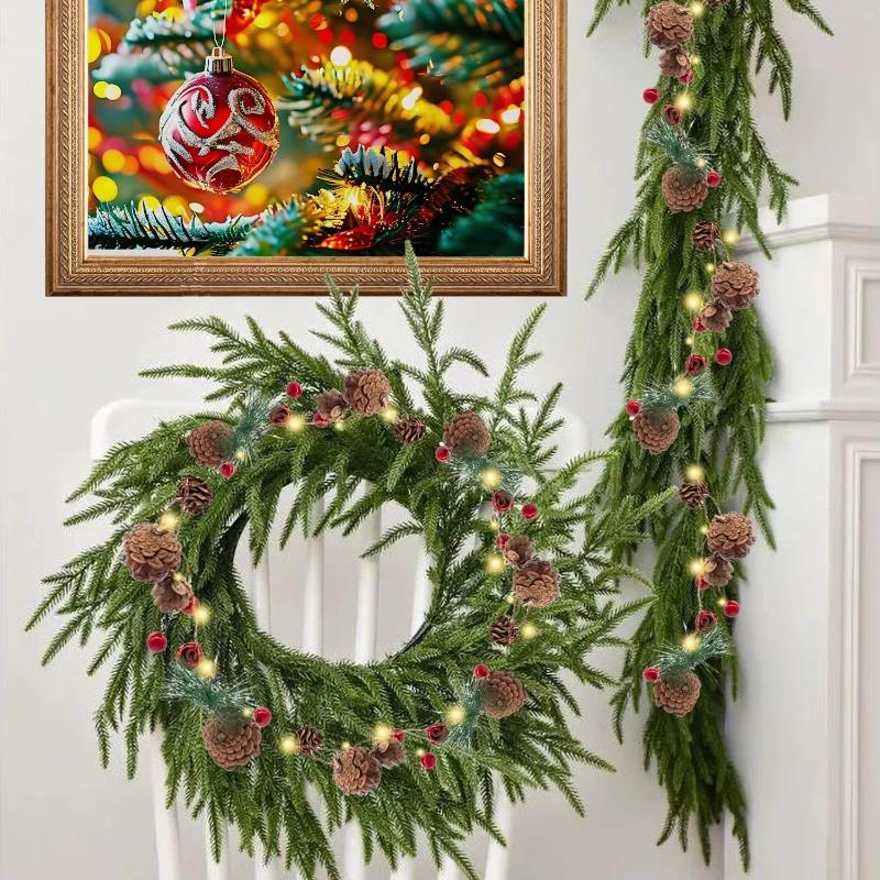 1m Christmas Artificial Norfolk Pine Garlands 1pc Wreaths for Home Decoration Holiday Gift Artificial Pine Branches