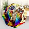 1 Stück Regenbogen Buntglas Eulen-Design Automatischer Faltregenschirm - Tragbares 3-fach Design mit 8-Speichen Eisenrahmen, Perfekt für den Außenbereich, Festliches Geschenk