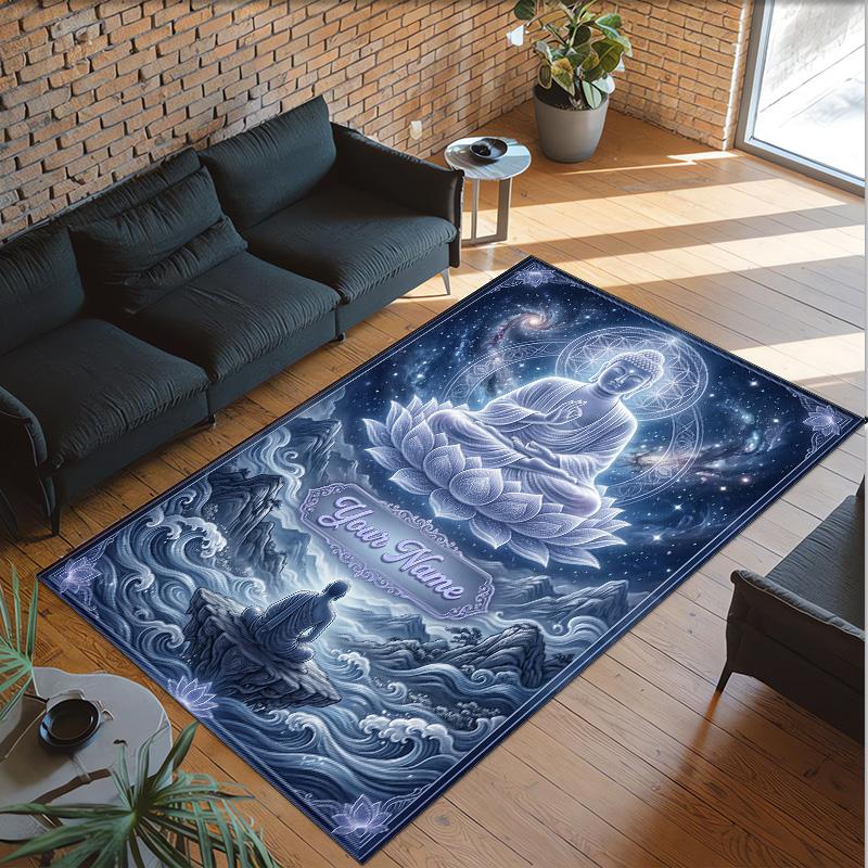 Cosmic Theme Crystal Velvet Floor Rug Personalized Custom Name Text Warm Carpet Home Decoration