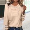 Women's Blouses Fashion Casual Long Sleeved Solid Color Pleated V-Neck Button Top