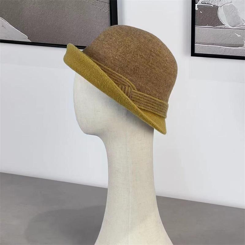 

Шляпа-панама с полосатым краем, детская теплая вязаная из шерсти, осенне-зимняя, с плавным переходом цвета, модная M（56-58cm） жёлтый