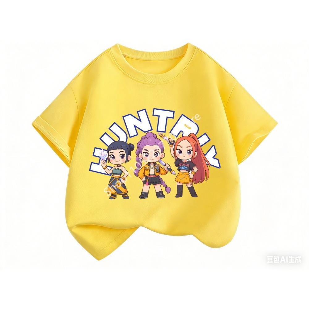 2026 Fun Huntrix Kpop Demon Hunters T-Shirt for Boys Girls Fans Gift Summer Crew Neck Short Sleeve Tees Fashion Kids T-shirt