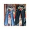 Foreign Trade Original Order Ed Biyi Double Flying Slim Fit Horn Jeans Elastic Buttock Lifting Slim Legs Spicy Lengthened Trousers