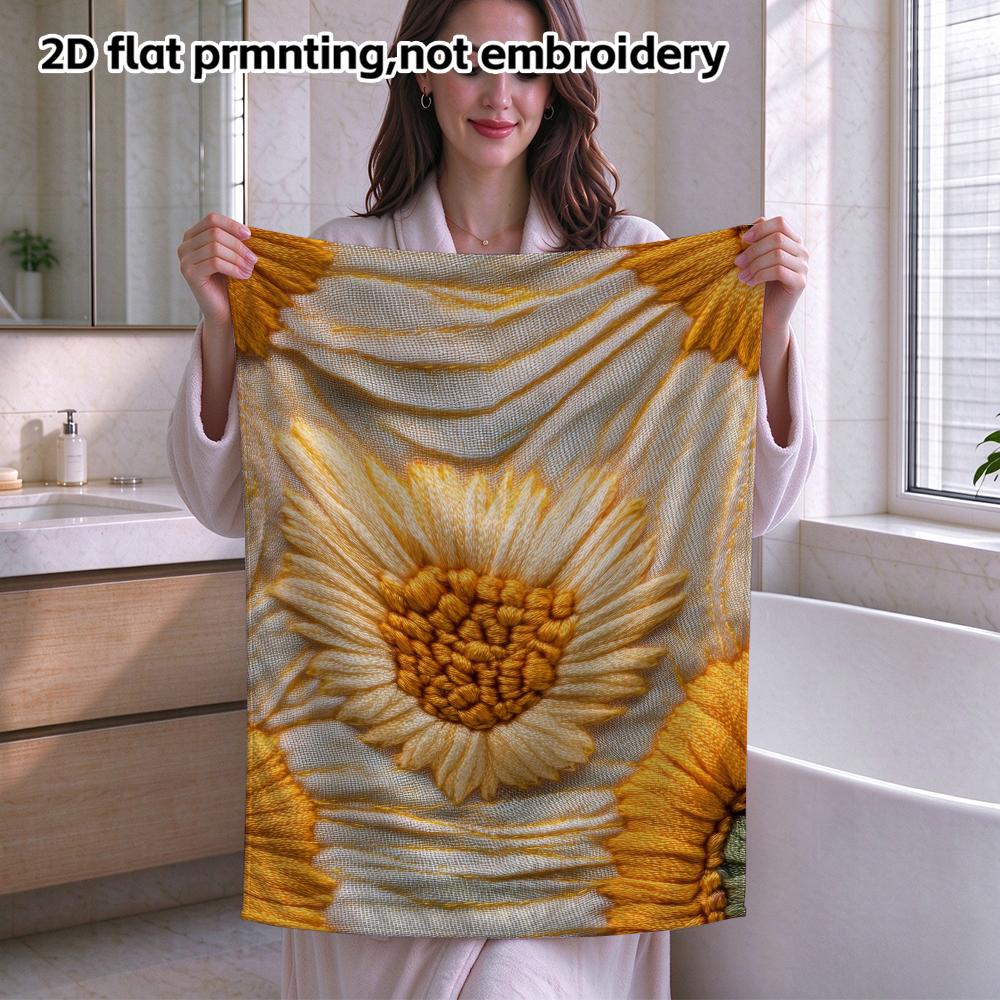 Vintage Sunflower Embroidery Bath Towel, Quick Dry Super Absorbent Decor Hand Towel