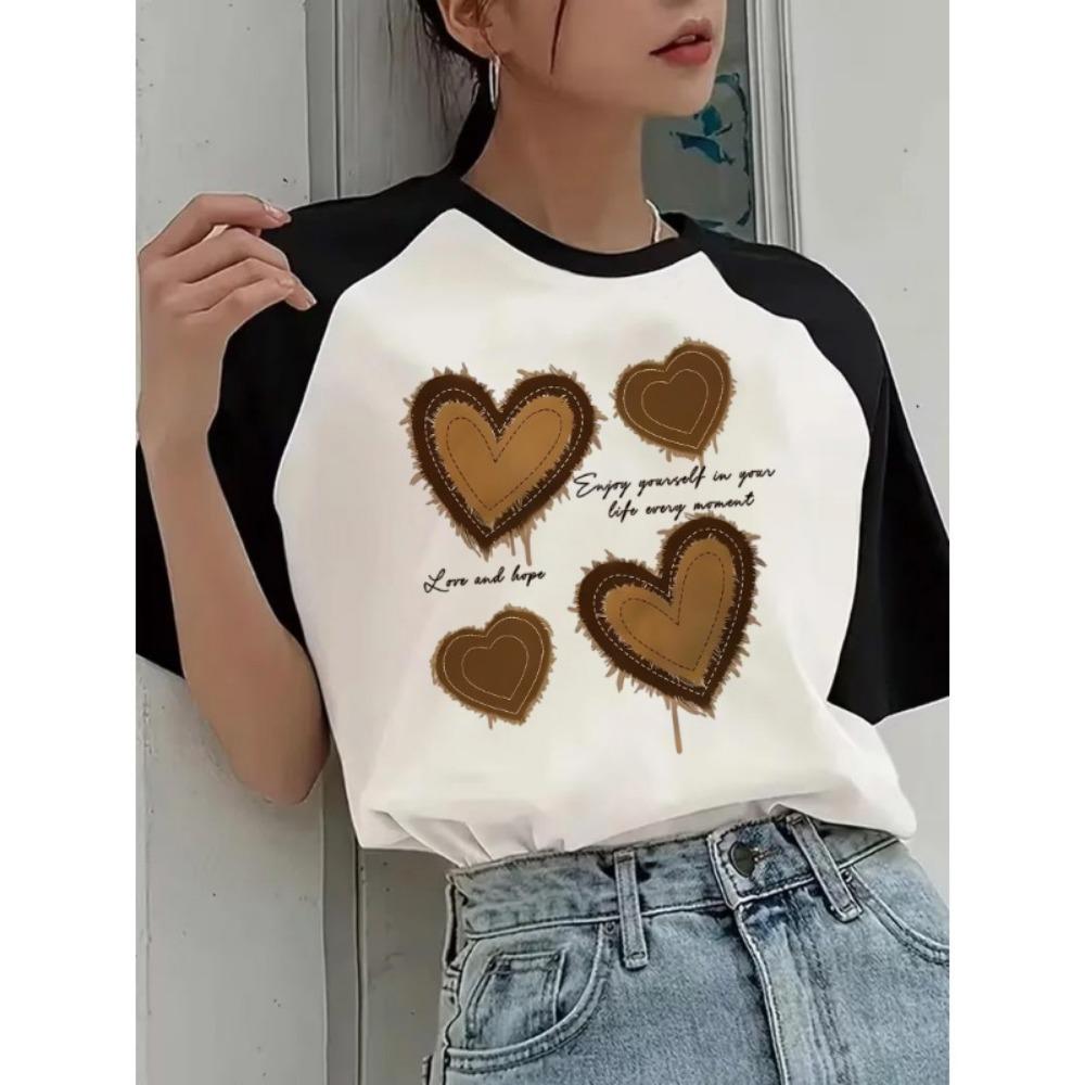 

Fun Pattern Round Neck Short Sleeve T-shirt Korean T-shirt Top Women s Letter Printed T-shirt 5XL