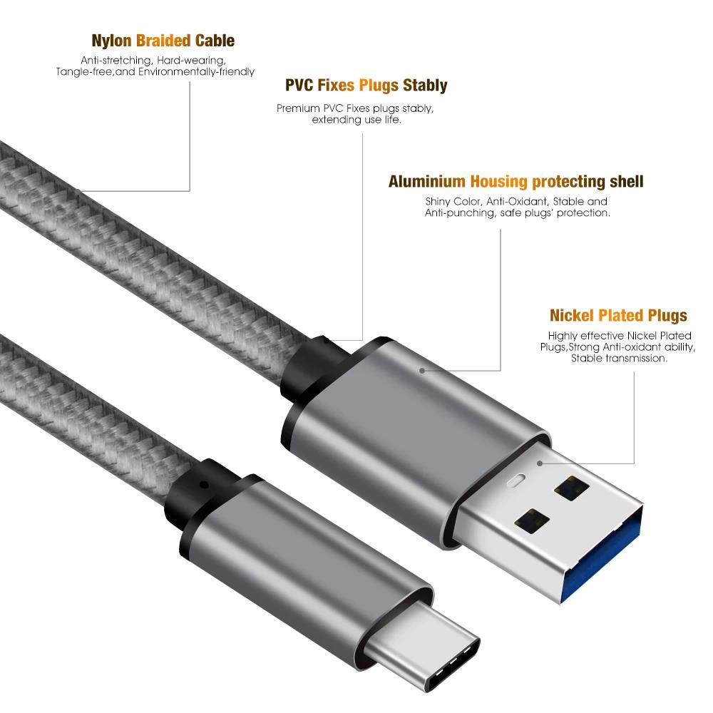 MWM USB3.0 Stable 5Gbps Nylon Braided Aluminum Alloy USB Type-C Data Cable with 3A Fast Charging Function